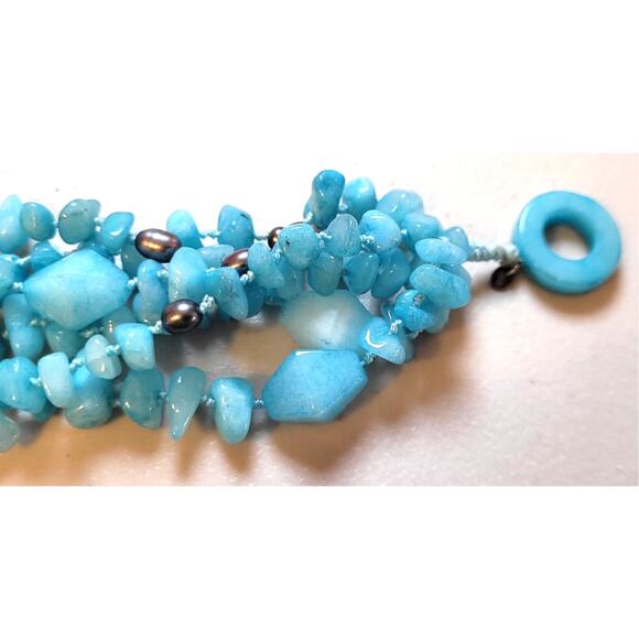 Multistrand Turquoise Glass Statement Toggle Clasp Chunky Bracelet Boho Y2K 8" - Picture 5 of 6